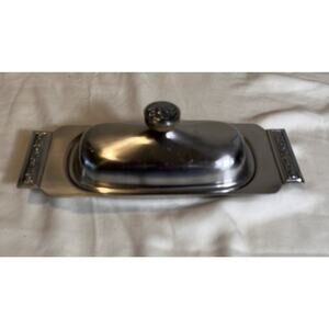 International Decorator 18-8 Stainless Set Vintage Covered Butter Dish‎